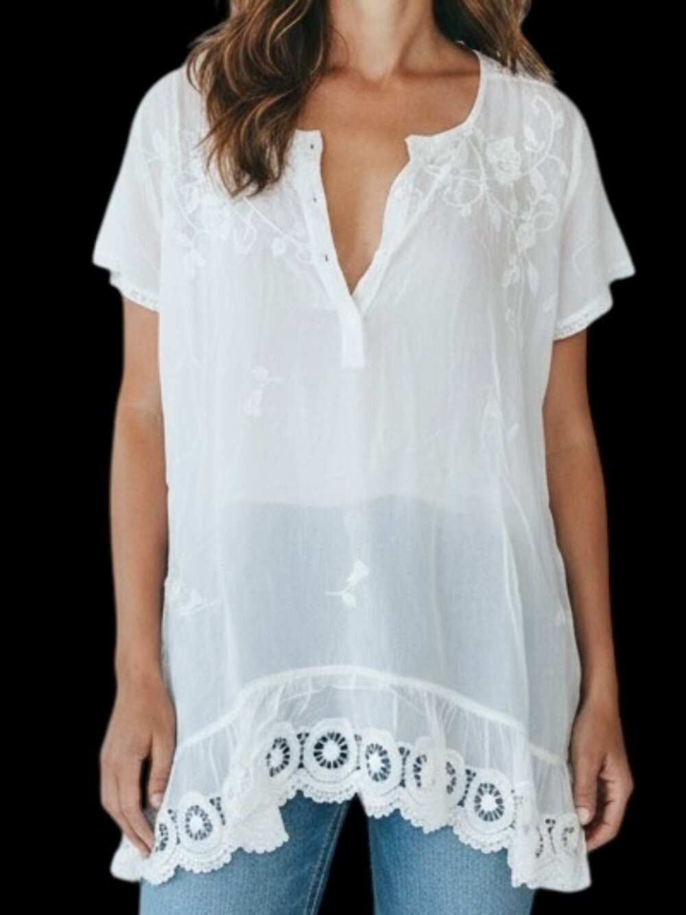 NEW Johnny Was Embroidered Top, White S